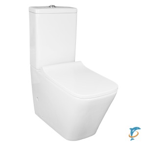 Унитаз-компакт напольный Azario Quadro 605x340x810 безободковый с сидением микролифт и арматурой, белый (AZ-2175)  (AZ-2175)