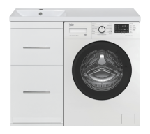 Тумба Misty Мексика 50 под стиральную машину белая эмаль с раковиной Гавана 105 левая — 