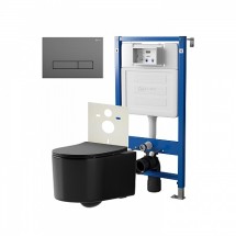 Инсталляция Point Элемент PN45120 + Клавиша Меркурий графит PN44831GM + Унитаз Веста чёрн мат — 