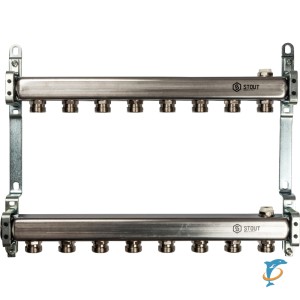 Коллектор STOUT из нержавеющей стали для радиаторной разводки на 8 выходов  (SMS 0923 000008)