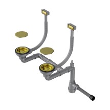 Арматура OMOIKIRI для двухчашевых моек с прямоугольными переливами, декоративными решетками, светлое золото  — 