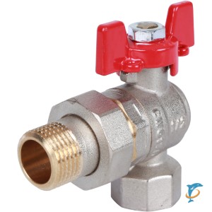 Шаровой кран угловой с американкой ROMMER 1/2" ВН/НР, ручка бабочка  (RBV-0006-0610215)