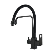 Смеситель для кухни HAIBA HB76615-7 с подключением фильтра, гибкий излив, латунь, черный — 