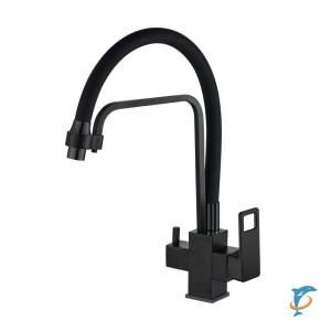 Смеситель для кухни HAIBA HB76615-7 с подключением фильтра, гибкий излив, латунь, черный  (HB76615-7)