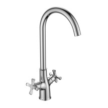 Смеситель DECOROOM DR52028 двуручный  для кухни с высоким поворотным изливом — 