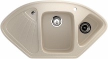 Угловая двухсекционная мойка с отверстием под смеситель ULGRAN U-501 бежевый — 