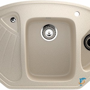 Угловая двухсекционная мойка с отверстием под смеситель ULGRAN U-501 бежевый (U-501-328)