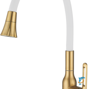 Смеситель для кухни HAIBA HB42830-5, гибкий излив, нержавеющая сталь, золото/белый  (HB42830-5)