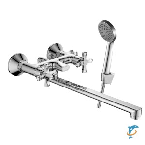 Смеситель DECOROOM DR52043 двуручный для ванны универсальный с поворотным изливом 300 мм (DR52043)
