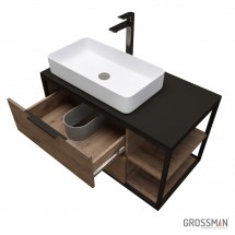 Тумба подвесная Grossman ЛОФТ-90 см с 2-я ящиками веллингтон/металл черный — 