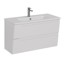 Тумба Lemark MIANO, 100 см под 1 раковину, подвесная, 2 ящика, цвет корпуса, фасада: Белый глянец — 