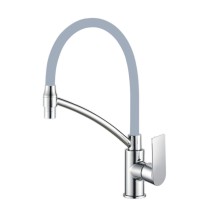 Смеситель для кухни HAIBA HB72505 гибкий излив, латунь, белый/хром — 