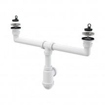 Сифон для двойной мойки AlcaPlast с нержавеющими решетками Ø70, арт. A449-DN50/40 — 