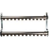 Коллектор STOUT из нержавеющей стали для радиаторной разводки на 12 выходов — Коллектор для радиаторной разводки. Включает:

1 возвратный коллектор, сталь н/ж AISI 304L, с воздухоотводчиком;
1 напорный коллектор, сталь н/ж AISI 304L, с воздухоотводчиком;
2 цельнометаллических кронштейна;