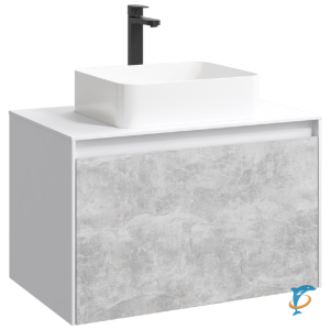 Тумба с раковиной Aqwella 5 Stars Mobi 80 подвесная, белый, бетон светлый (раковина Джой) (MOB0108W+MOB0708BS+641945)