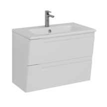 Тумба Lemark MIANO 80 см под 1 раковину, подвесная, 2 ящика, цвет корпуса, фасада: Белый глянец — 