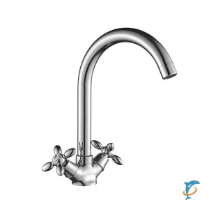 Смеситель DECOROOM DR53028 двуручный  для кухни с высоким поворотным изливом  (DR53028)