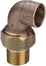 Угловое разъёмное соединение Viega d15-1/2 с переходом на наружную резьбу под пайку, с коническим уплотнением, бронза, модель 94098G — 