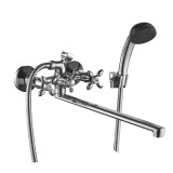 Смеситель DECOROOM DR53043 двуручный  для ванны универсальный с поворотным изливом 300 мм — 