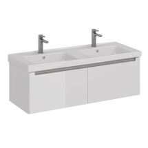 Тумба Lemark BUNO MINI 125 см под 2 раковины, подвесная, 2 ящика, цвет корпуса, фасада: Белый глянец — 