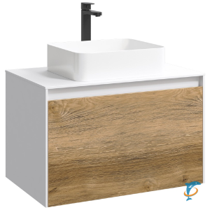 Тумба с раковиной Aqwella 5 Stars Mobi 80 подвесная белый/дуб балтийский (раковина Джой)  (MOB0108W+MOB0708DB+641945)