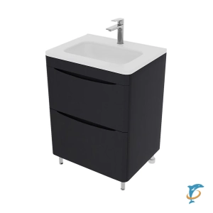Тумба с раковиной напольная Style Line Бергамо мини 60, люкс plus антискрейтч, графит  (СС-00002521+СС-00002295)