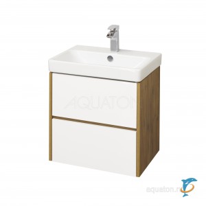 Тумба с раковиной Aquaton Сканди 55 белая, дуб рустикальный  (1A251701SDZ90 + Aquaton_1WH501620)