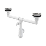 Сифон AlcaPlast для сдвоенной мойки с нержавеющими решетками Ø115 и подводкой арт. A453P — 