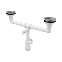 Сифон AlcaPlast для сдвоенной мойки с нержавеющими решетками Ø115 и подводкой арт. A453P — 