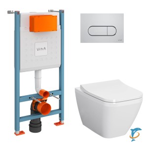 Унитаз подвесной VITRA Integra Square 9856B003-7207 безободк, сиденье дюропл, м/лифт, инстал, клавиша (9856B003-7207)