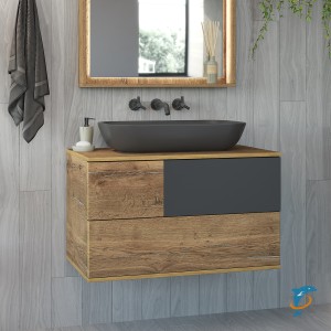 Тумба с раковиной Misty Коломбо 80 подвесная, 2 ящика  (П-Кол-01080-074П+Misty_MLN-320328MDG)