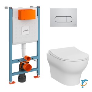 Унитаз подвесной VITRA  Zentrum Round 9879B003-7200, кнопка хром, сиденье дюропл.с м/лифт, инсталляция  (9879B003-7200)