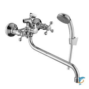 Смеситель DECOROOM DR54045 двуручный  для ванны универсальный с поворотным изливом 300 мм  (DR54045)