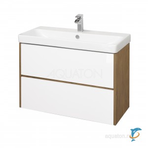 Тумба с раковиной Aquaton Сканди 90 белая, дуб рустикальный  (1A251901SDZ90 + Aquaton_1WH501629)