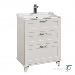 Тумба с раковиной Aquaton Леон 65Н дуб , белая  (1A194601LBPS0 + Aquaton_1A708731FB010)