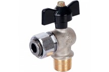 STOUT Кран шаровой с накидной гайкой угловой, НР/накидная гайка, ручка бабочка 1/2x3/4 — 