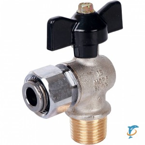 STOUT Кран шаровой с накидной гайкой угловой, НР/накидная гайка, ручка бабочка 1/2x3/4 (SVB-0010-001520)