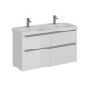 Тумба Lemark BUNO 125 см под 2 раковины, подвесная/напольная,4 ящика, цвет корпуса, фасада: Белый глянец &mdash; 