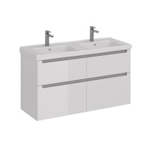 Тумба Lemark BUNO 125 см под 2 раковины, подвесная/напольная,4 ящика, цвет корпуса, фасада: Белый глянец — 