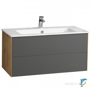 Тумба с раковиной Aquaton Сохо 100 дуб веллингтон, графит софт  (1A258201AJA00 + Aquaton_1WH501627)