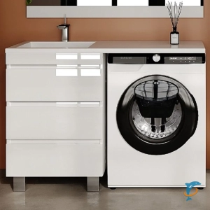 Тумба с раковиной напольная Style Line Даллас Леон 120 L 3 ящика Люкс Plus Белая  (СС-00002439+СС-00002436)