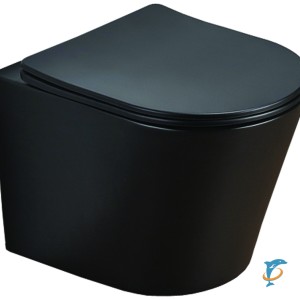 Унитаз подвесной Azario Teramo 480х365х360 безободковый, в комплекте с сидением микролифт, чёрный матовый (AZ-053E-R-MB SP)  (AZ-053E-R-MB SP)