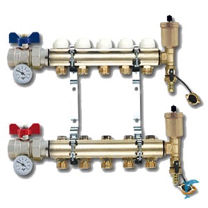 Коллекторная группа 1" на 5 выхода с кронштейнами Tiemme серии 3875   (3870006(3875G060505))