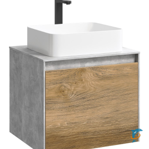 Тумба с раковиной Aqwella 5 Stars Mobi 60 подвесная, бетон светлый, дуб балтийский (раковина Джой)  (MOB0106BS+MOB0706DB+641945)