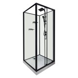 Душевая кабина Loranto 980x980x2040 без крыши, правосторонняя, белое заднее стекло, поддон 14 см, прозрачное стекло 4 мм, профиль черный (CS-3010TM/W-100R) &mdash; 