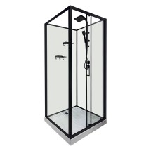 Душевая кабина Loranto 980x980x2040 без крыши, правосторонняя, белое заднее стекло, поддон 14 см, прозрачное стекло 4 мм, профиль черный (CS-3010TM/W-100R) &mdash; 