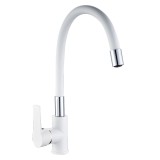 Смеситель для кухни HAIBA HB70113-8 силиконовый излив, латунь, белый/хром — 