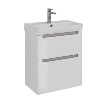 Тумба Lemark BUNO 60 см под 1 раковину, подвесная/напольная, 2 ящика, цвет корпуса, фасада: Белый глянец — 