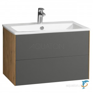 Тумба с раковиной Aquaton Сохо 75 дуб веллингтон, графит софт  (1A258101AJA00 + Aquaton_1WH501619)