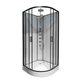 Душевая кабина Loranto NEO 100x100x(190+15) с низким поддоном 15см, прозрачное закаленное стекло 5 мм, задние стеклянные стенки белые, профиль черный-матовый (CS-21811-100) — 